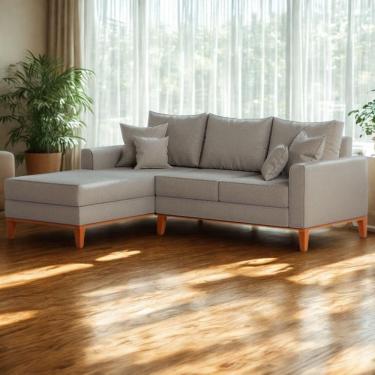 Imagem de Sofá 3 Lugares Beny Com Chaise Esquerdo Linho Cinza