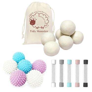 Imagem de Frstem 5 peças de suporte de porta de arruela atualizado, tampa de porta da máquina de lavar com carga frontal, evita odores, 6 bolas de secagem de lã reutilizáveis, 6 bolas de roupa para secadora