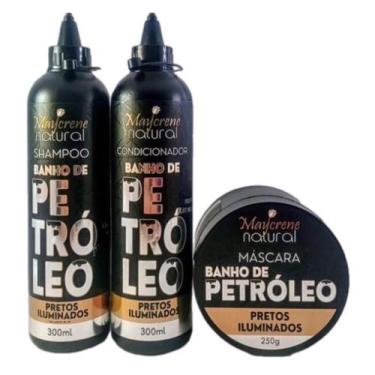 Imagem de kit Capilar Banho de petróleo Preto iluminado shampoo, condicionador e