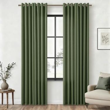 Imagem de DUKIYO Cortinas de linho verde-oliva 203 cm de comprimento, conjunto de 2 painéis para quarto, sala de jantar, ilhós, semitransparentes, grossas, linho, boho, casa de fazenda, elegante, verde musgo