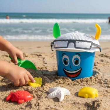 Imagem de Kit de Praia Infantil com Balde, Brinquedos para Areia, Diversão na Praia e Parque alça oculos (Azul)