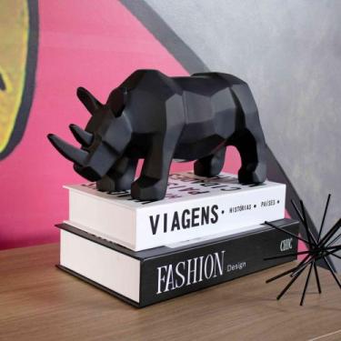 Imagem de Escultura Decorativa Rinoceronte Em Resina Preto Mate 15,5x31cm - D'Ro
