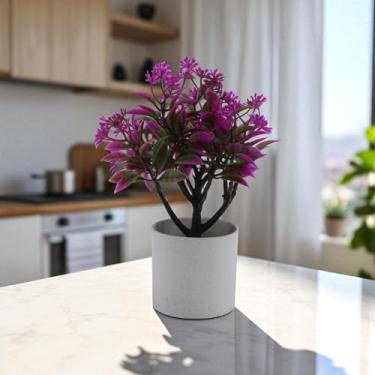 Imagem de Generic 1 peça, planta artificial, moeda, crisântemo com vaso cilíndrico, plástico, verde, roxo, 8 x 8 x 24 cm