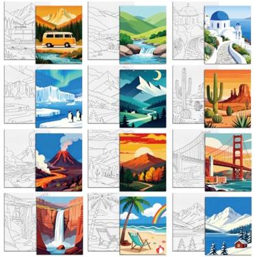 Imagem de MAYJOYDIY 12 peças de tela pré-desenhada para pintar cenário da natureza, tela pré-impressa para adultos 24 x 19 cm Glaciar pôr do sol DIY materiais de arte para iniciantes, estudantes, presentes de