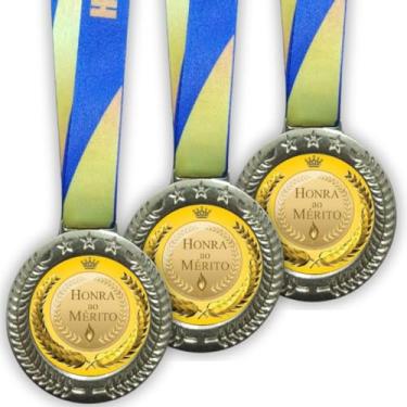 Imagem de Kit 5 Medalhas Para Premiação Honra Ao Mérito Campeão Esportes 60mm Com Cordão