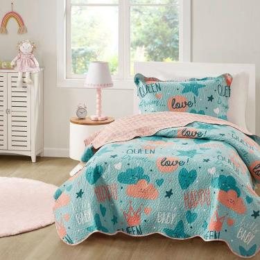 Imagem de Kit Cobre Leito Colcha Bouti Solteiro Infantil 2 Peças - Love - 100% Poliéster
