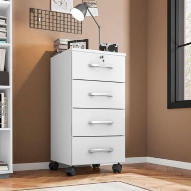 Imagem de Kit 3 Gaveteiros Escritório Chave E Rodízios 4 Gavetas Gávea Branco