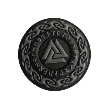 Imagem de Uijokdef Runavin Viking Valknut Runes Patch de PVC, design celta preto e branco, emblema de gancho tático redondo de 7,5 cm para equipamento militar de airsoft (cinza)