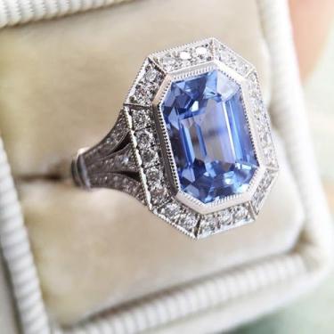 Imagem de Anéis de noivado de zircônia cúbica azul folheados a ouro branco, alianças de compromisso, festas noturnas, presentes de dia dos namorados, alianças de eternidade para mulheres, 10, Cobre, Sem pedra