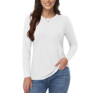 Imagem de Camiseta feminina YUCOLEN de manga comprida, branca de outono, tamanho