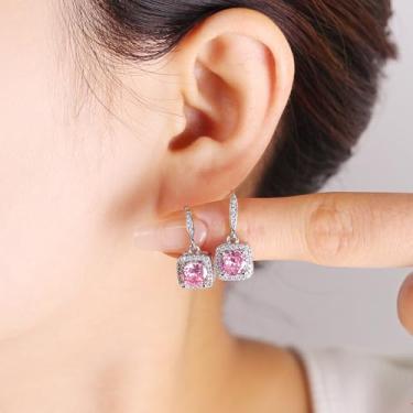 Imagem de Generic Joias delicadas e elegantes para mulheres - Brincos de cristal quadrados confortáveis, conjunto de brincos de noiva de zircônia cúbica fofo e brilhante, adequado para uso diário, One Size