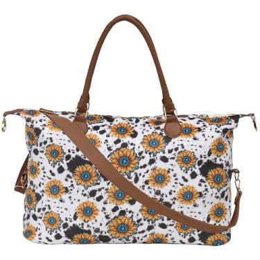 Imagem de Bolsa de fim de semana com estampa de vaca com estampa de vaca, bolsa noturna, bolsa de fim de semana ocidental para maternidade hospitalar, Vaca e girassol