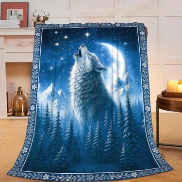 Imagem de Cobertor de lobo, cobertor de lobo, presentes para homens, mulheres, meninos, meninas, lã felpuda, macia, aconchegante, roupa de cama lobos, pelúcia quente, para adultos, sofá-cama, 102 x 127 cm