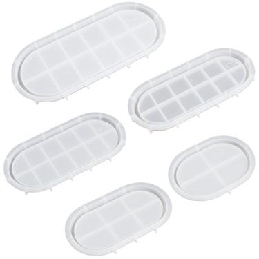 Imagem de LUMINFLY Kit de molde oval com 5 peças, bandeja de resina de silicone DIY, moldes ovais ergonômicos multicompartimentos, liso, decoração de casa, velas de argila de resina, artesanato para