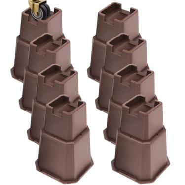 Imagem de MCXYEM Elevação ajustável para móveis de cama elevações em alturas elevações resistentes para postes e rodas de móveis sofá-cama mesa de sofá (marrom pacote com 8, 20 polegadas)