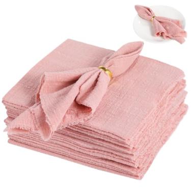 Imagem de LUMINFLY 12 guardanapos de linho com borlas, guardanapos de pano de algodão para casamento, festa e jantar diário