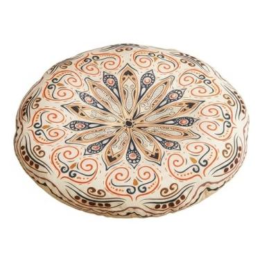 Imagem de Almofada de chão redonda mandala - Almofada reversível de meditação de linho de algodão 40,6 x 40,6 cm para ioga, decoração de varanda e pátio (flor floral)