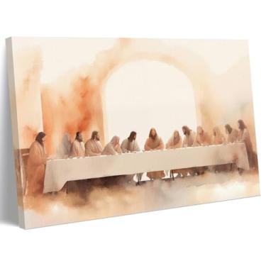 Imagem de ICHZUMW A Última Ceia Quadro Arte de Parede para Sala de Jantar, Impressão em Tela Emoldurada de Jesus Cristo e Discípulos, Cartazes Religiosos Cristãos Decoração de Parede para Sala de Estar Igreja