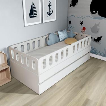 Imagem de Bicama Solteiro Mdf Bp Branco Com 04 Grades E Cabeceira Megamobilia