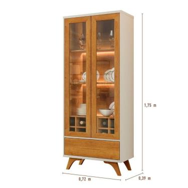 Imagem de Cristaleira Adega Reflecta 2 Portas De Vidro C/ Led - Mavaular Off White/naturalle