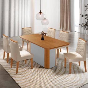 Imagem de Mesa De Jantar Isadora 180cm Tampo Mdf Laminado Veludo Creme Off White