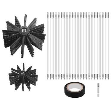 Imagem de MAGICLULU Conjunto de escova de chaminé e haste de 9 metros, 1 conjunto de kit de escova de limpeza de lareira com cabeças de 10 cm e 15 cm, kit de limpeza de ventilação de chaminé e secadora para