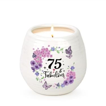 Imagem de Presentes de aniversário de 75 anos para mulheres, vela de 75 anos, 290 ml, presente para mulheres de 75 anos, vela fabulosa de 75 anos, velas de soja de cera de lavanda, presentes para mãe, avó, tia