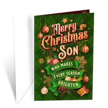 Imagem de Prime Greetings Cartão de Natal Son Made in America, cartolina grossa com envelope premium embalado em um envelope de apresentação reutilizável, ecológico, 12,7 cm x 19,7 cm