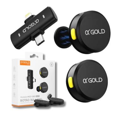 Imagem de Microfone de Lapela Duplo Sem Fio α’GOLD Premium – Áudio Profissional, Cancelamento de Ruído, 10h Bateria, Compatível com iPhone e Android USB-C, Ideal para Vídeos, Lives e Podcasts
