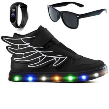 Imagem de Kit Tenis Infantil Led Meninos Botinha Asas Escolar Casual com Oculos E Relogio-Masculino