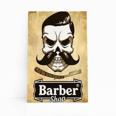 Imagem de Quadro Caveira Barbearia Barber Shop Canvas 60X40Cm - Plimshop