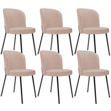 Imagem de Kit 6 Cadeiras Sala de Jantar Estofada Gavi L02 Linho Rosê - Lyam Decor
