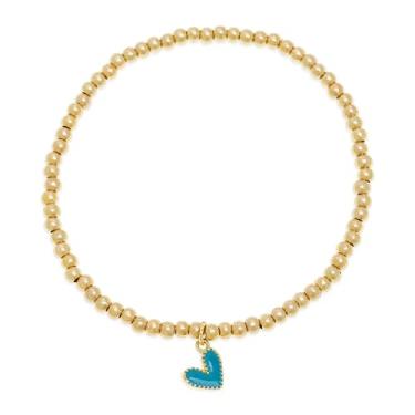 Imagem de BXDA Pulseiras elásticas de coração com contas douradas delicadas para mulheres, pulseiras combinando, feitas à mão, dia dos namorados, acessórios de bijuteria, presente., 5inches, Latão, Sem Pedra