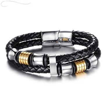 Imagem de Pulseira de Couro Trançado Masculina Detalhes em Aço Top (20)