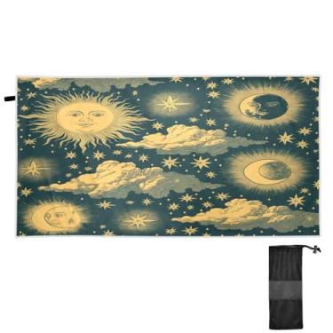 Imagem de Blueangle Toalha de praia retrô sol lua - toalhas de viagem compactas e leves - toalha de secagem rápida super absorvente para natação, acampamento e férias (452)