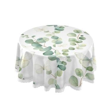Imagem de SEHANY Toalha de mesa redonda com folhas verdes pastorais, 152 cm, tecido lavável sem rugas, toalha de mesa redonda com renda decorativa para restaurante, casamento, acampamento, festa Fiesta Cinco de