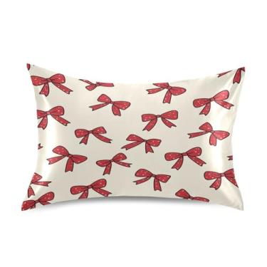 Imagem de Blueangle Fronha de cetim Red Bows para cabelo e pele, fronha de seda, tamanho Queen (50,8 x 76,2 cm) - Capas de almofada de cetim com fecho de envelope (688)