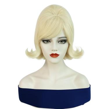 Imagem de YYUISD Peruca feminina vintage estilo colmeia dourada, anos 50, 60 e 70, com franja, ideal para fantasias de Halloween e cosplay.