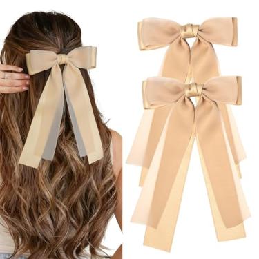 Imagem de 2 peças de laços de cabelo cáqui presilhas de fita para rabo de cavalo acessórios de cabelo para mulheres, meninas, adolescentes, crianças