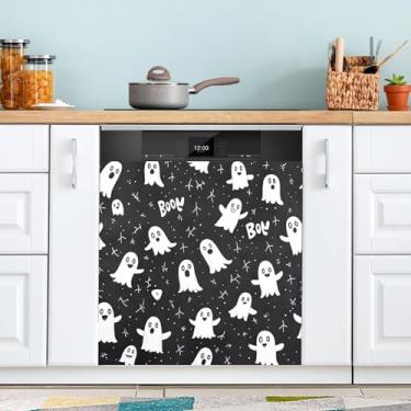 Imagem de ATTX Capa de ímã de lava-louças de fantasmas de desenho animado de Halloween, 58,4 cm C x 66 cm A decoração da capa da máquina de lavar louça, decalques de armário doméstico eletrodomésticos adesivos