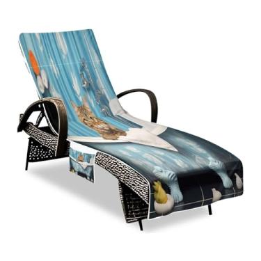 Imagem de ATTX Capa de toalha para cadeira de banho para gatos – antiderrapante 215,88 cm x 76,2 cm Capa para cadeira de praia e piscina para uso ao ar livre, jardim, hotel e espreguiçadeiras #369