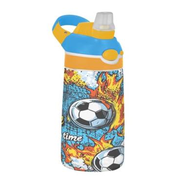Imagem de Blueangle Garrafa de água de futebol de 473 ml, garrafa de água reutilizável Tritan Sports & Travel com canudo e design de tampa de bico pop-up (211)