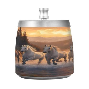 Imagem de SEHANY Cinzeiro majestoso para cavalos de corrida com tampa para cigarro, à prova de vento, sem fumaça, aço inoxidável, cinzeiro para uso interno, externo, grande, inodoro, para fumantes, decoração de