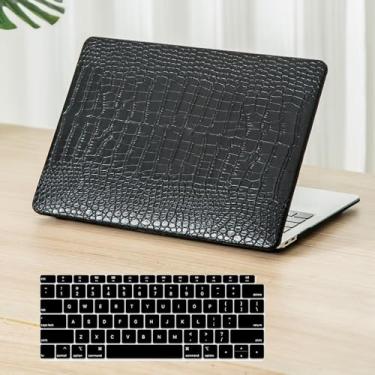 Imagem de Fancity Capa compatível com MacBook Pro de 13 polegadas M2 M1 Chip versão 2022-2016, capa protetora rígida de couro PU e capa de teclado para novo Pro 13 A2338/A2289/A2251/A2159/A1989/A1706, preta