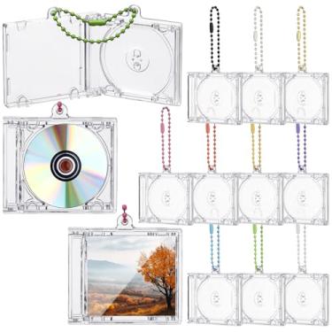 Imagem de Misdary 10 peças de mini CD porta-chaves capas de plástico para CD capa de DVD transparente em massa joia chaveiro música em branco mini suporte de disco compacto pingente personalizado para decoração