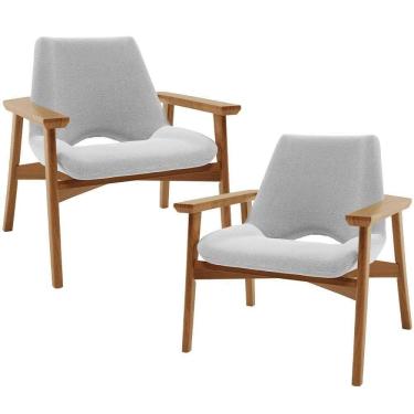 Imagem de Kit 02 Poltronas Decorativa Para Sala De Estar Living Base Madeira Becker L02 Bouclê Cinza - Lyam Decor