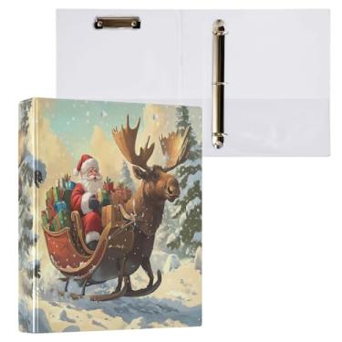 Imagem de Blueangle Fichário de 3 anéis de rena do Papai Noel com prancheta e 2 bolsos - Organizador de documentos decorativos de 3 cm para escritório, suprimentos para reuniões (633)