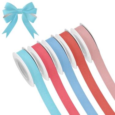 Imagem de SEHANY 5 rolos de fita de Natal de 1,5 cm e 5 jardas fitas coloridas de tecido de cor sólida, fitas de cetim para festivais, fitas decorativas de Natal para embrulho de presente, artesanato faça você