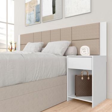 Imagem de Cabeceira Estofada Para Cama Casal Dubai Branco/bege - M. Arapongas
