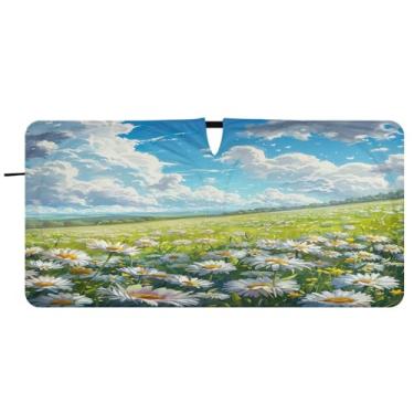Imagem de Blueangle Daisies Field Para-brisas Guarda-sol - 149.9 cm x 76.2 cm Dobrável Carro Frontal Para-sol Blocos Raios UV Viseira de Sol (704)